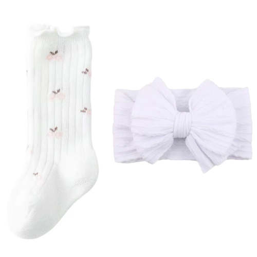 2pcs Bow TopKnot & Socks Set White