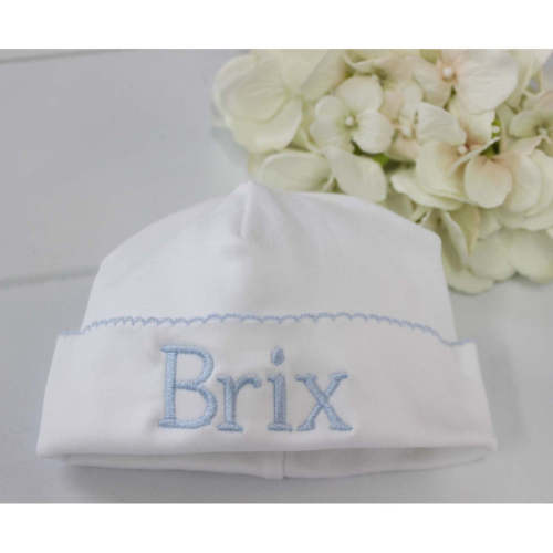 Baby Boys White & Blue Cotton Take Home Beanie Hat