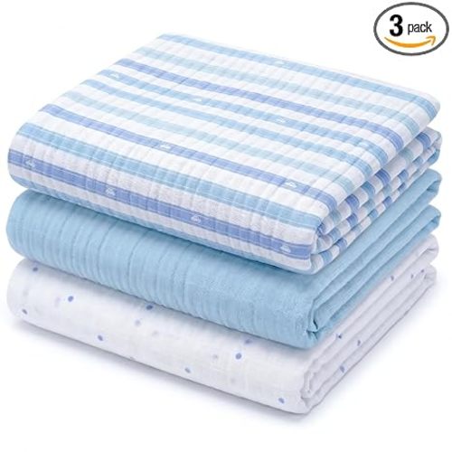 Muslin Swaddle Blankets for Newborns, 3 Pack Multipurpose 100% Organic Cotton, Ultra Soft Breathable Receiving Blanket 47 x 47 inches, Swaddle Wrap for Baby Boys & Girls