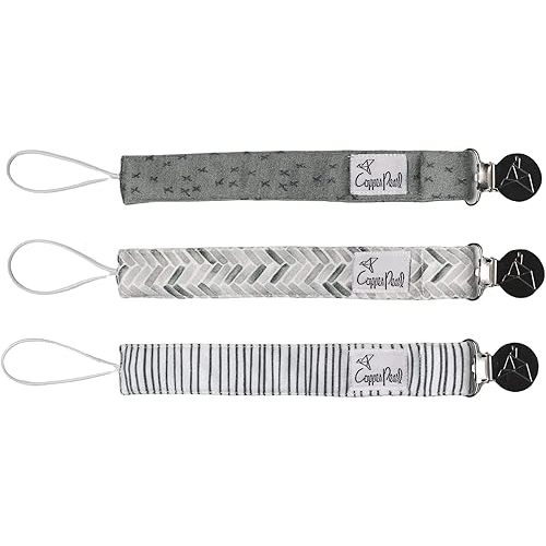 Copper Pearl Pacifier Clip 3-Pack: Premium Knit Binky Clips for Baby Girls and Boys - Stylish Stainless Steel Pacifier Holder Clip - Baby Pacifier Clips for No More Floor Drops - Alta