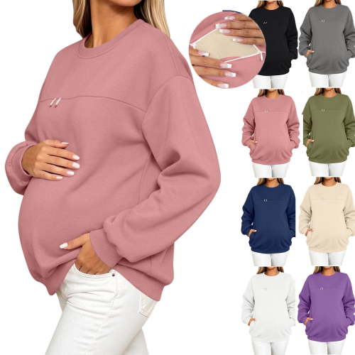 YUANxueke Nursing Sweatshirt for Women Maternity Long Sleeve Crew Neck Breastfeeding Shirts Zipper Pregnancy Pullover Tops,Army Green,L