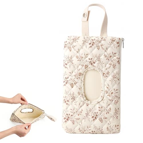 Wipe Holder Floral Diaper and Wipes Pouch Portable Hanging Wipes Bag for Car, Resuable Wet Wipe Pouch for Travel & Outdoor, Beige