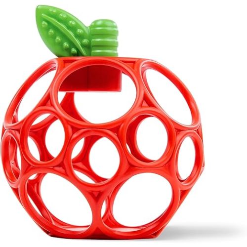 Bright Starts Oball Easy Grasp Red Apple Teether Toy, Hold My Own Collection, BPA Free, Unisex, Newborn and Up