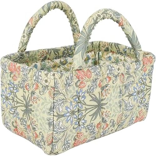 Small Storage Basket Organizer, Mini Fabric Floral Storage Baskets with Handle, Quilted Portable Collapsible Storage (H)