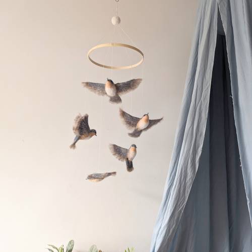 Bluebirds Baby Mobile: Needle Felted Wool Nursery Decor