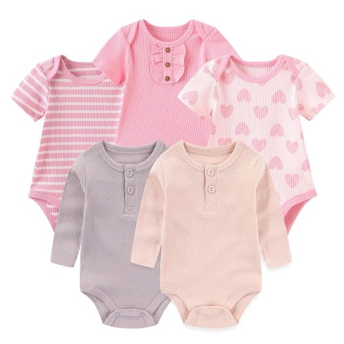 Newborn Baby Bodysuit 5 Pack Soft Ribbed One-Piece Outfit Clothes Sets 0-12 Month