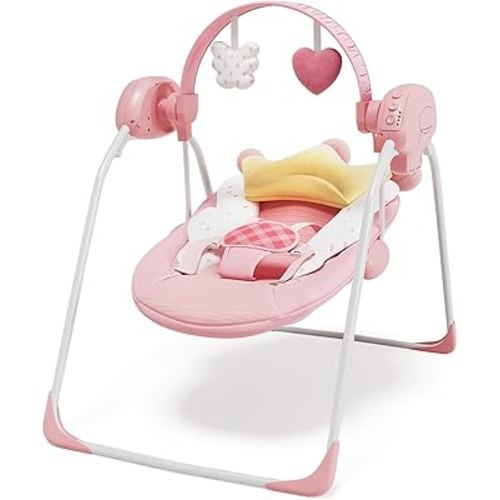 Baby Swings for Infants, Baby Girl Swing for Newborn, Portable Infant Swing with Music, Adaptable Speed, Timing, Soft Cushion, 0-9 Months 20 lbs(Pink)