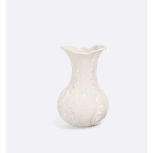 Vase - White Ceramic with Raised Lily Dior Motif