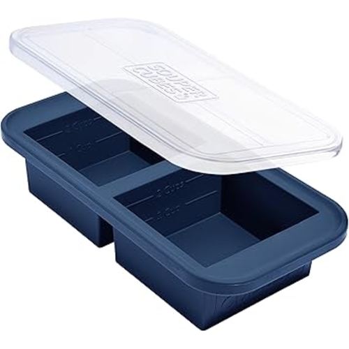 Souper Cubes 2 Cup Silicone Freezer Tray with Lid, Perfect for Storing Lasagna, Leftovers, Sauces, Portioned Meals and More, Silicone Freezer Mold for Meal Prepping - Blueberry - 1-Pack