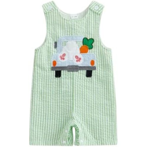Infant Baby Boy Girl Easter Rabbit Jumpsuit Sleeveless Straps Romper Bib Pants One Piece Overalls Plaid Outfit