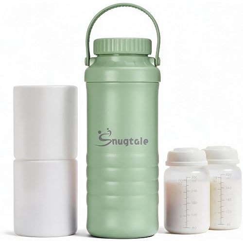 22oz Portable Breast Milk Cooler Bottle – Milk Cooler for Breastmilk, 24H+ Cooling, with 2 BPA-Free Bottles with Measurement Marks, Travel Essential for Outdoor Breastfeeding & Pumping