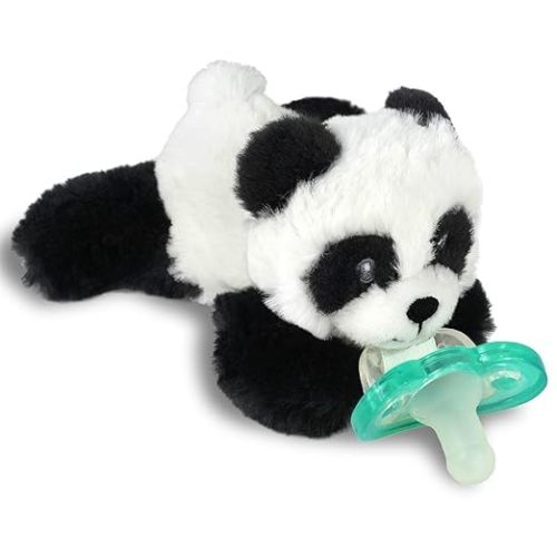 RaZbaby JollyPop Pacifier, Holder w/Detachable Baby Pacifier, Stuffed Animal RaZbuddy, All Ages 0M+, 100% Medical Grade USA Made Silicone, Machine Washable, Textured & Easy to Hold – Panda