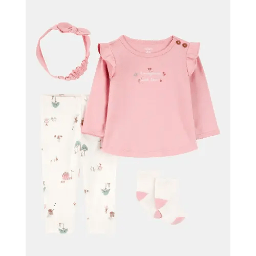 Baby 4-Piece Farm Print Outfit Set - White/Pink | Carter's