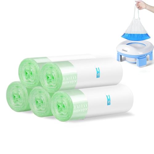 Orzbow 100 Counts (9.5 x 12.6'') Disposable Potty Liners with Drawstring for Toddler Travel Potty Refill Bags, Universal Potty Bags Fit Most Potty Chairs