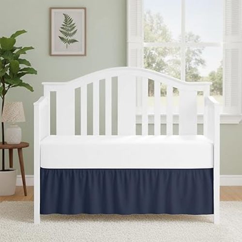 Luxury Crib Bed Skirt 28" x 52" with 14 Inch Drop Soft & Breathable Dust Ruffle Fits Standard Crib and Toddler Bed Nursery Microfiber Fabric Ruffle Bed Skirt for Baby Boys or Girls Navy Blue Solid