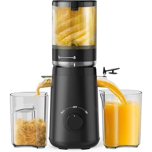 Juicer Machines, TUUMIIST Cold Press Juicer with 5.3" Extra Large Feed Chute Fit Whole Fruits & Vegetables Easy to Clean, High Juice Yield, BPA Free (Black)