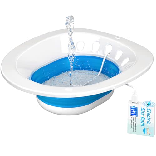 Pochik Electric Sitz Bath, Sitz Bath for Toilet Seat, Postpartum Essentials, Hemorrhoids and Postpartum Care Tub for Soak, Sits Bath Kit for Women, Collapsible, Drain Holes