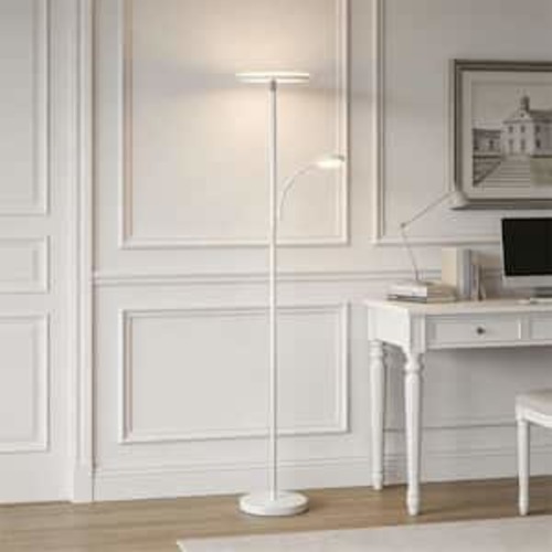 Modern Slim 71in. White Dimmable Torchiere Floor Lamp with Reading Side Light and Remote Control