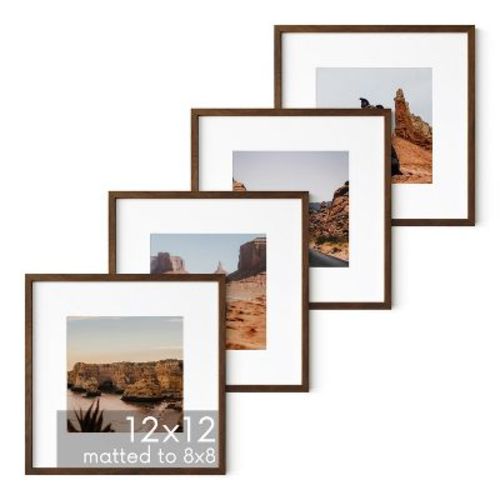 Haus and Hues Set of 4 Picture Frame with Plexiglass Cover, Walnut Oak, 12x12