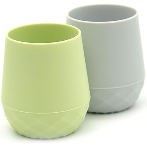 Silicone Baby Training Cups 4 Months+ | Tiny Transition Cups for Baby Boy, Set of 2 Open Cups, Baby Cup for 6-12 Months, 2oz Drinking Cups (Pastel Earth)