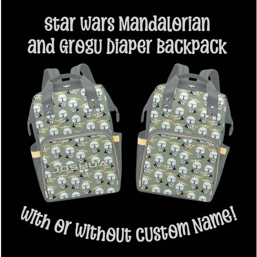 The Mandalorian & Grogu Diaper Backpack, Star Wars Diaper Bag, Star Wars Vacation Bag, Toddler Diaper Bag, Large Diaper Backpack, Baby Yoda