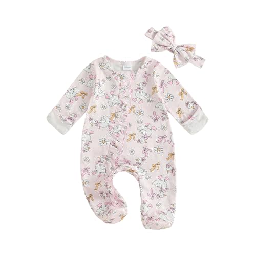 Newborn Baby Girl Outfits Bow/Plaid Print Footed Jumpsuit Ruffle Zipper Romper Cute Fall Baby Coming Home Outfit