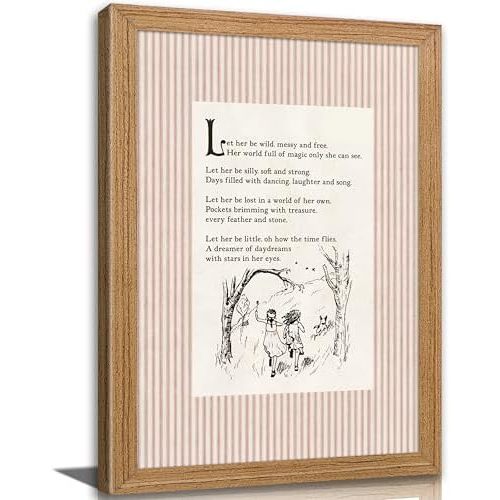 Framed Vintage Girl Nursery Wall Art Girlhood Poem Canvas Wall Decor