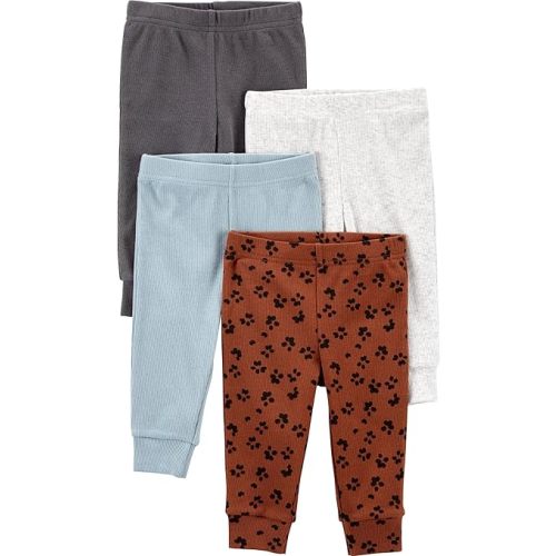 Simple Joys by Carter's Baby Girls' 4-Pack Textured Pants, Dots/Blue/Animal Print, 12 Months