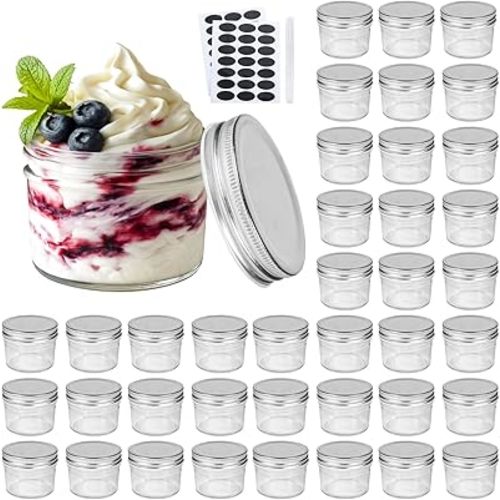 Accguan 4oz Glass Jars With Lids(Silver),Mason Jars,Ideal For Honey,Jam,Wedding Favor,DIY Magnetic Mini Spice Jars For Kitchen,Set of 40