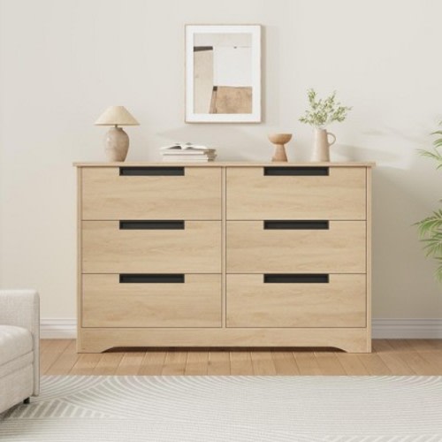 Wood Dresser 6 Drawer, Tall Dressers for Closet, Dressers for Storage Organizer, Nightstand Bedside Table Furniture