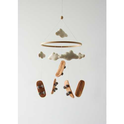 Skateboard Baby Mobile, Skater Nursery Decor, Neutral Boy Crib Mobile, Cool Skateboarding Nursery