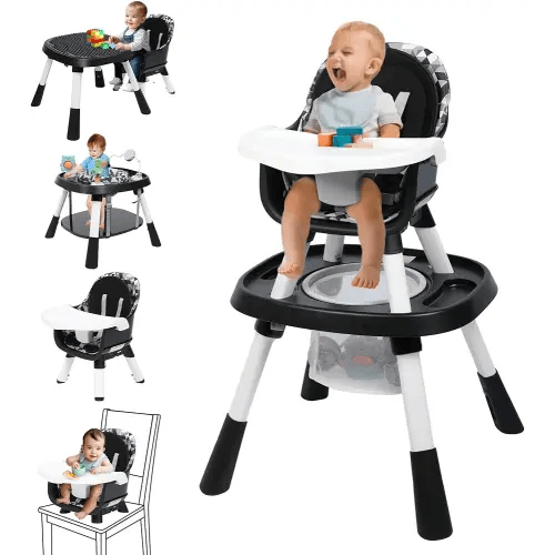 Xilingol 15-in-1 Convertible High Chair, 2-in-1 Baby Highchair & Activity Center W/Toys, Booster Seat | Building Block Table | Toddler Chair W/Removable Tray & 5-Point Harness & 2-Layer Cushion(Black)