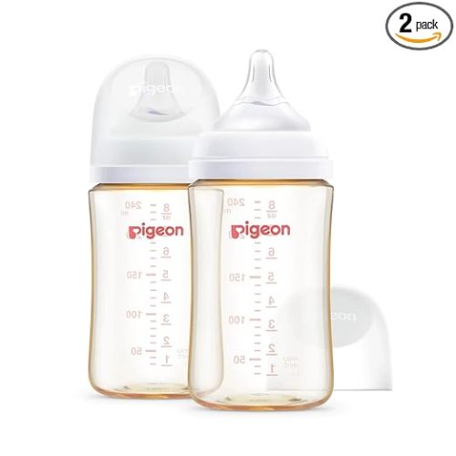 Pigeon PPSU Nursing Baby Bottle Wide Neck, Anti-Colic, Streamlined Body, Natural Feel, Easy to Clean, 8 Oz (Pack of 2), Includes 2pcs M Nipples (3m+)