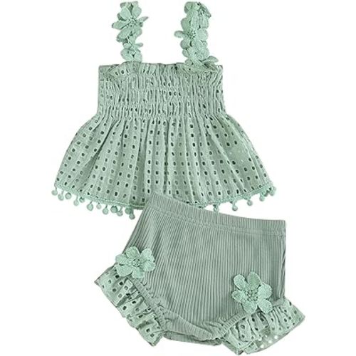 Newborn Baby Girl Clothes Cutout Pleated Tank Top Stretch Ruffle Shorts Set Summer Outfits Cute Infant Clothes