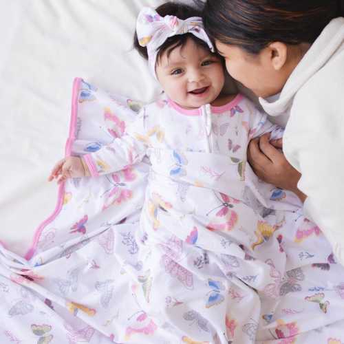 Organic Baby Shower Gift | Butterfly Baby Pajamas | GOTS Organic Cotton Sleeper | Soft Newborn Pajamas | 2 Way Zipper Baby Outfit