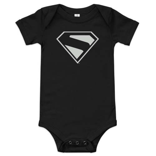 SUPERMAN (2025 Movie) Black & Silver S-Shield Baby Bodysuit