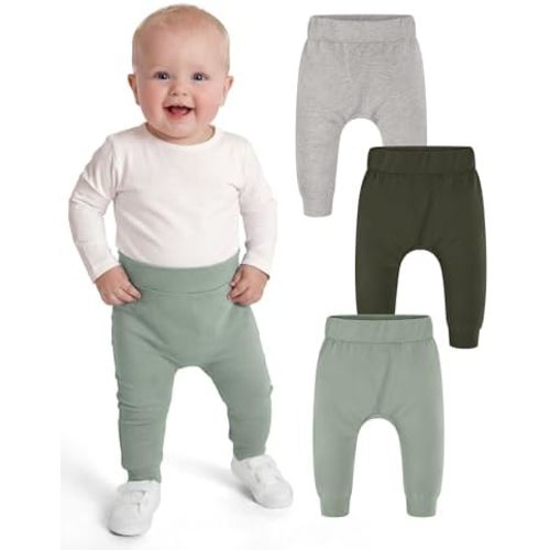 Yoofoss Baby Pants Organic Cotton Baby Boy Girl Sweatpants, 3 Pack Pull On Infant Toddler Jogger for 0-18 Months