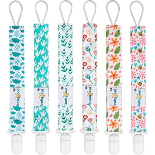 Babygoal Floral Pacifier Clips, 6 Pack Binky Paci Holder Clips and Leash for Boys and Girls Fits for Most Pacifier, Binkie Styles & Baby Teethers & Toys and Gift 6PS13