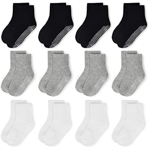 HYCLES Toddler Socks Kids Grip Socks Non Slip 12 Pairs Boy/Girl High Ankle Sticky Floor Socks For 1-10 Years Kids