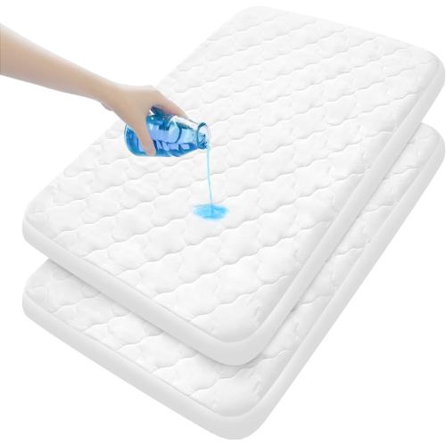 Pack and Play Mattress Pad Sheets Cover Waterproof 2 Pack, Soft Quilted Fit Graco Pack and Play Crib Baby Portable Mini Cribs and Foldable Mattresses Protector 27" X 39"