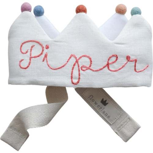 Cream Linen Crown, Multicolored Pom Poms - Flower Lane | Maisonette