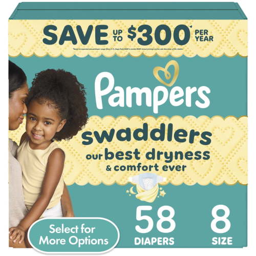 Pampers Swaddlers Baby Diapers Size 8, 58 Count (Select for More Options)