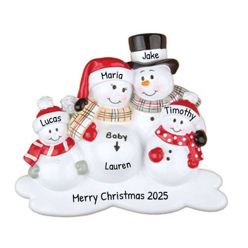 Personalized Baby Expecting Snowmen Ornament, Baby Expecting Christmas Ornament, Snowman Pregnancy Ornament, Family Of 4 Expecting Ornament