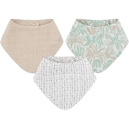 Crane 100% Cotton Newborn Baby Bib Set - 3 Bandana Style Muslin Drool Bibs for Eating Essentials - Set for Baby Boy or Girl