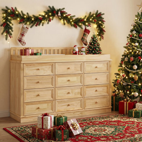 One Allium Way® 60'' W Solid Pine 12-Drawer Changing Table Dresser With Removable Tray, Ample Storage, And Child Safety Certification | Wayfair