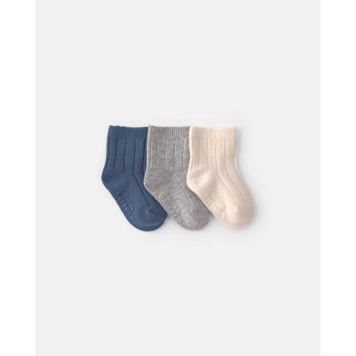 Baby 3-Pack Baby Booties - Blue/Ivory/Grey