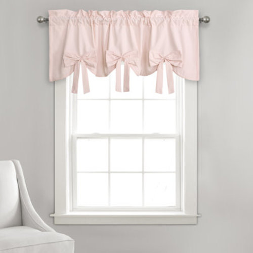 Lush Melody Bow Scalloped 52" Window Valance in Blush/White/Light Gray | Wayfair
