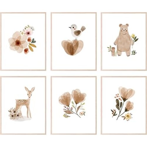 BigWig Prints - Boho Baby Room Wall Art, Woodland and Botanical Nursery Decor for Girls, Cute Boho-Inspired Baby Room Decorations, Neutral Nursery Wall Art - Unframed Set of 6 (8x10)