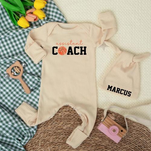 Assistant Coach Baby Bodysuit, Basketball Baby Outfit, Ribbed Cotton Romper, Personalized Baby Clothes, Basketball Baby Shower Gift,