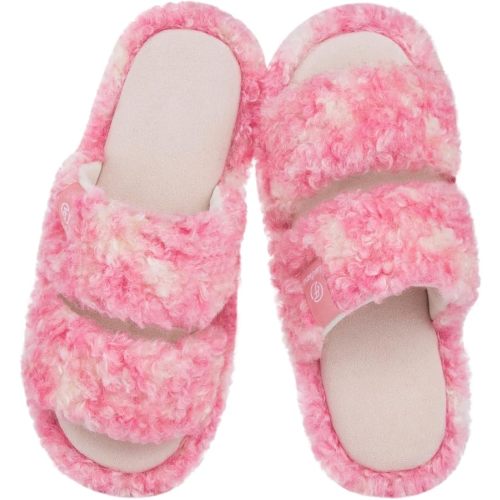 EverFoams Women's Fuzzy Open Toe Slippers Comfy Soft Memory Foam Indoor House Shoes